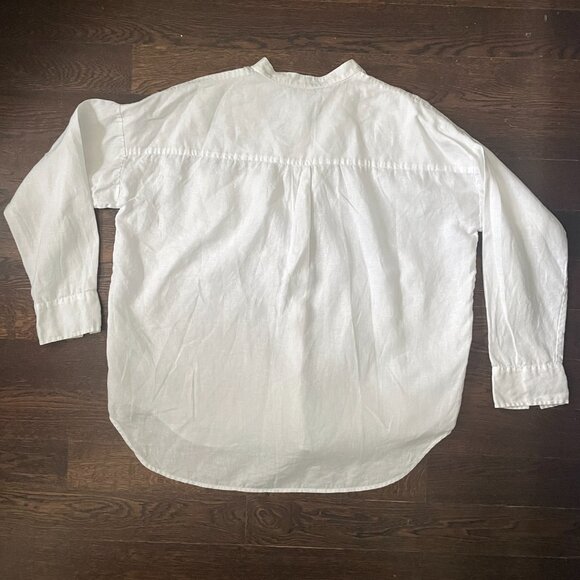 Everlane Woman's White Linen Collarless Oversize Shirt Blouse-Size 4 - Picture 4 of 7